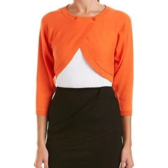CAbi Piccolo Tiger Lily Orange Cropped Cotton Shrug Cardigan Size Medium - Picture 1 of 10